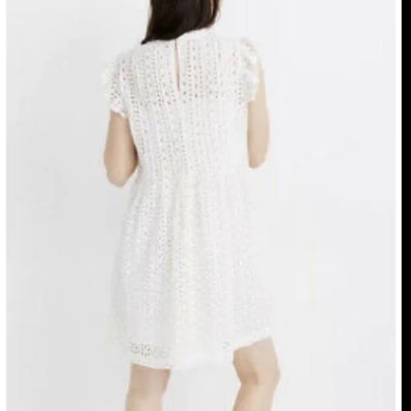 Madewell White Eyelet Ruffle-Sleeve Pintuck Mini Dress Size M Slip NOT included - Picture 2 of 9